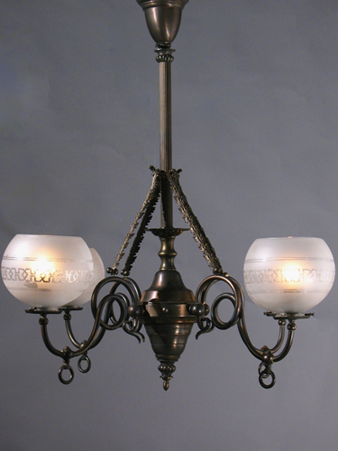 4-Light Gas Chandelier w/ Cut Glass Frosted Shades